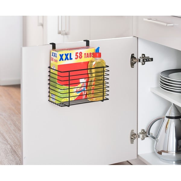 Черна висяща метална кошница за кухненска врата Slim, височина 25 cm - Wenko-image-3