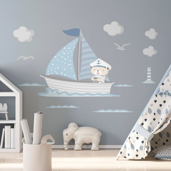 Сини детски стикери за стена Captain Teddy - Ambiance-image-4