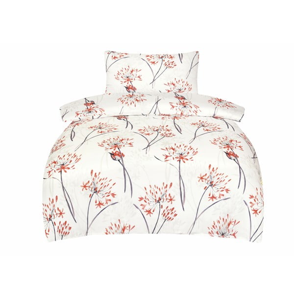 Бяло-оранжево единично  спално бельо от памучен сатен 140x200 cm Adeline – My House