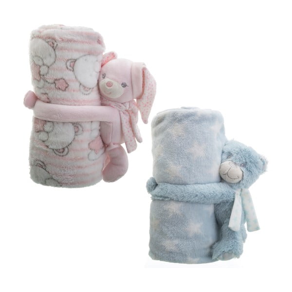 Комплект от 2 бебешки одеяла с плюшени животни Unimasa Beary, 100 x 75 cm - Casa Selección