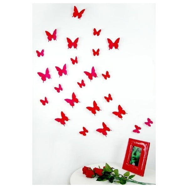 Комплект от 12 червени стикера с пеперуди - Ambiance
