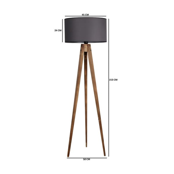 Черна/кафява подова лампа с текстилен абажур (височина 153 cm) Tripod – Opviq lights-image-2