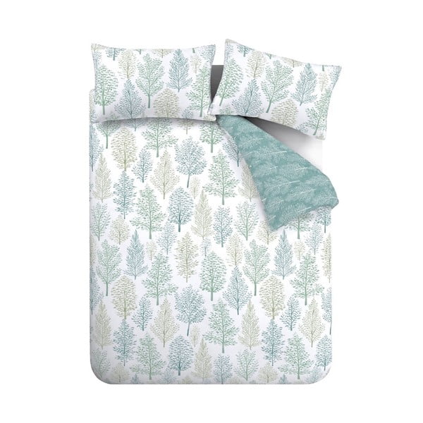 Бяло-зелено спално бельо за двойно легло 200x200 cm Wilda Tree - Catherine Lansfield