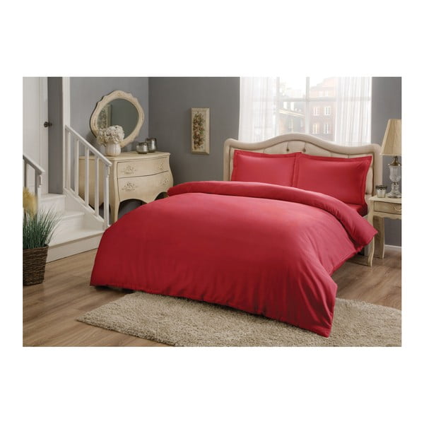 Спално бельо от памучен сатен с чаршаф за двойно легло Happy Days Red, 200 x 220 cm - Unknown