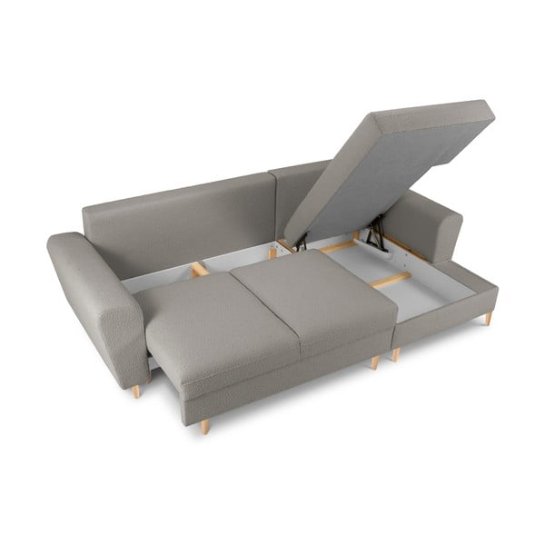 Светлосив разтегателен ъглов диван с място за съхранение от прежда с примки от букле (десен ъгъл) Kyoto – Cosmopolitan Design-image-3