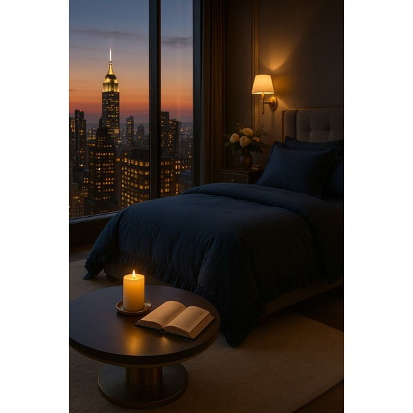 Тъмносиньо единично  спално бельо от памук Renforcé 140x200 cm Ruffle Striped – Mila Home Luxury-image-4