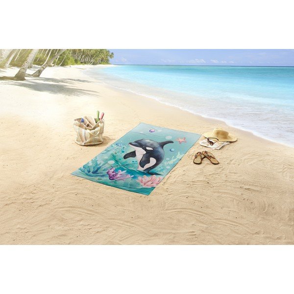 Синя детска кадифена плажна кърпа 75x150 cm Splash – Good Morning-image-1