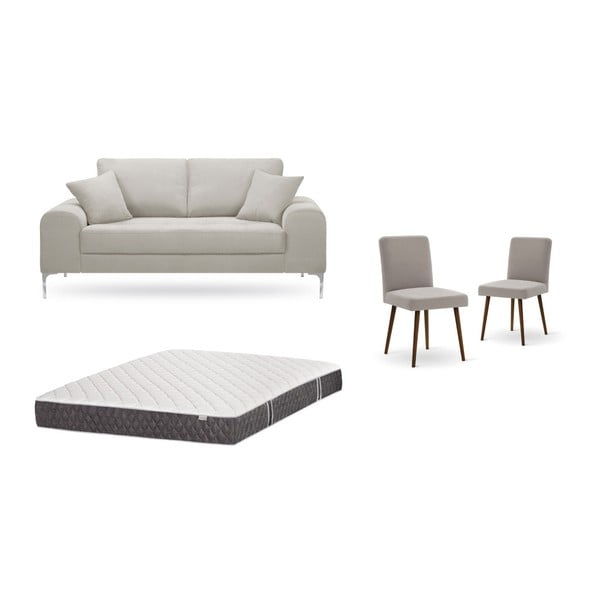 Комплект от двуместен кремав диван, 2 сиво-бежови стола и матрак 140 x 200 cm - Home Essentials