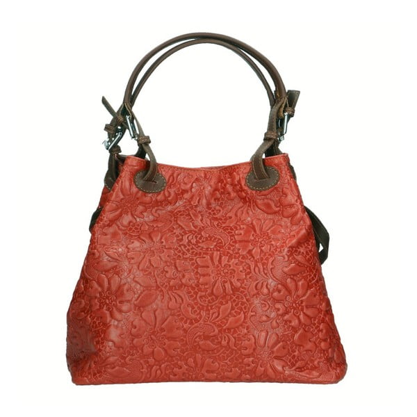 Červená kožená kabelka Chicca Borse Origono