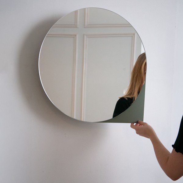 Сиво-зелен метален стенен/с огледало шкаф за баня 55x55 cm Sonnet – Spinder Design-image-2