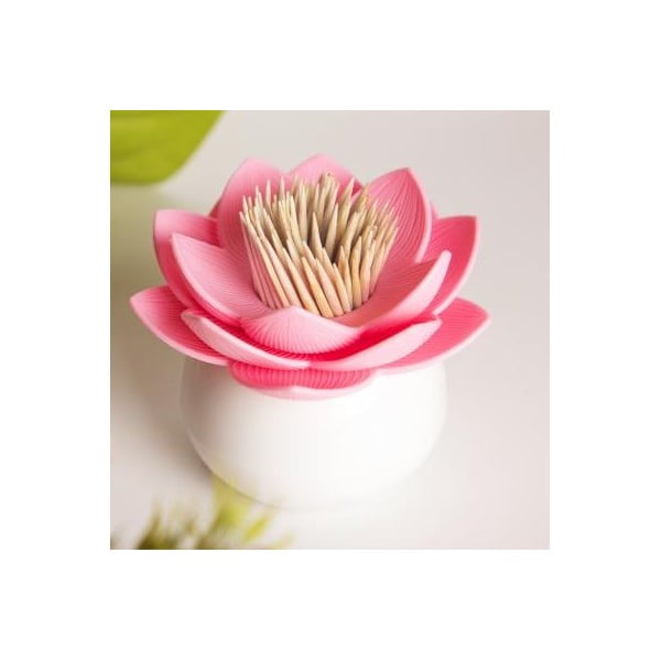 Stojánek na párátka QUALY Lotus Toothpick, bílý-růžový