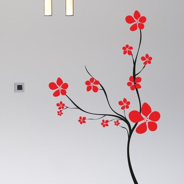 Samolepka na stěnu Keř s květy, černá a červená