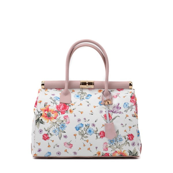 Розово-бяла кожена чанта с флорален мотив - Renata Corsi