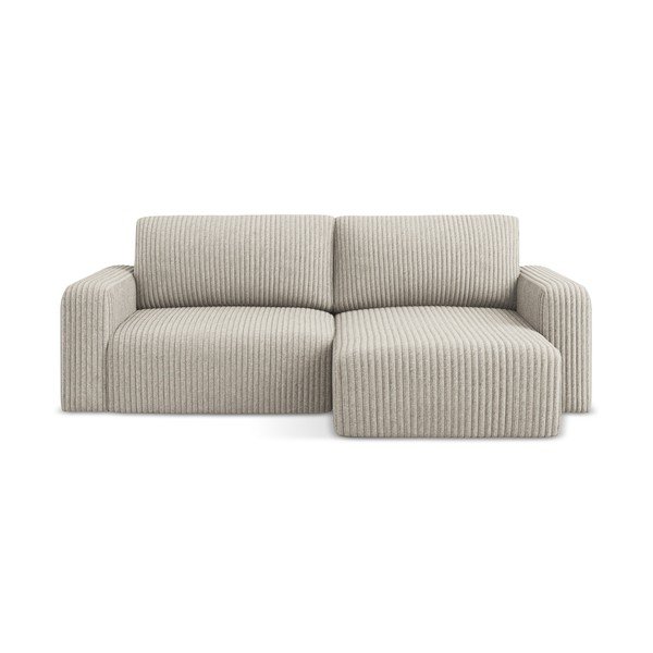 Бежов сгъваем/с място за съхранение ъглов диван от рипсено кадифе (десен ъгъл) Kona – Makamii