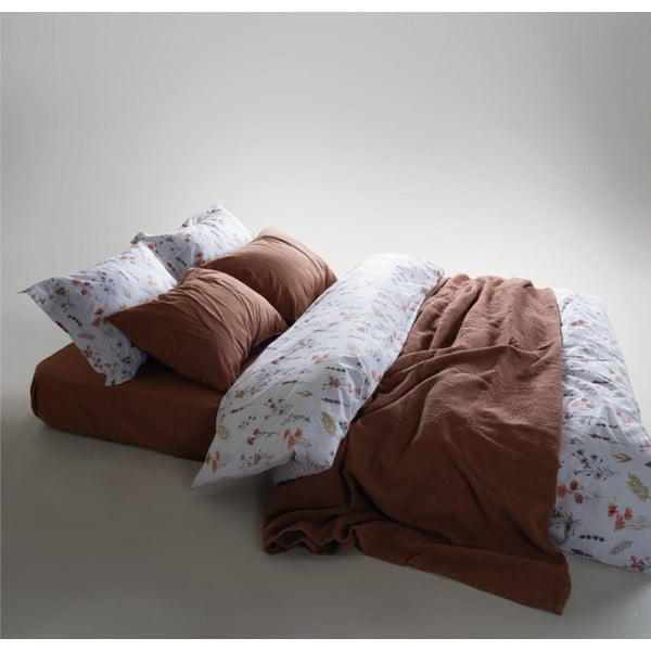 Бяло двойно удължено спално бельо от памук Renforcé 240x220 cm Floral Dance Autumn – Mila Home Luxury-image-1