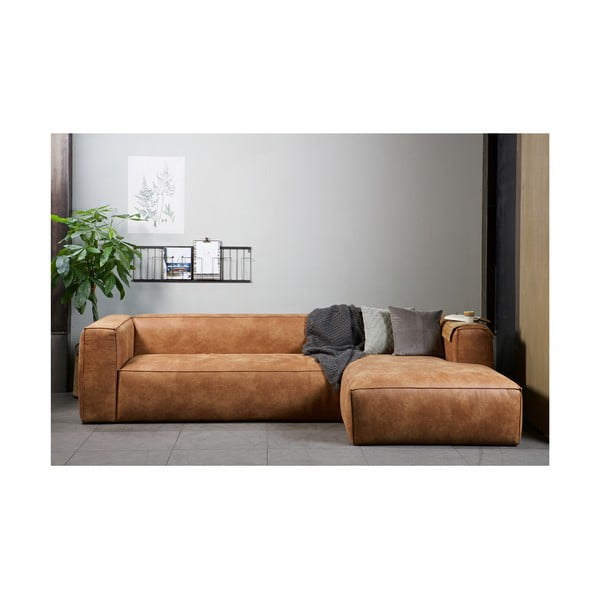 Кафяв ъглов диван от рециклирана кожа, десен ъгъл WOOOD Bean-image-1
