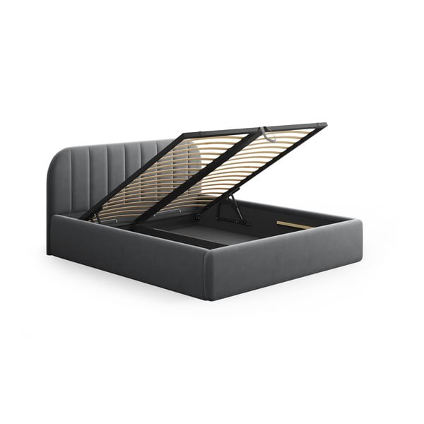 Сиво двойно легло 160x200 cm тапицирано с място за съхранение с включена подматрачна рамка Juno – Windsor & Co Sofas-image-4