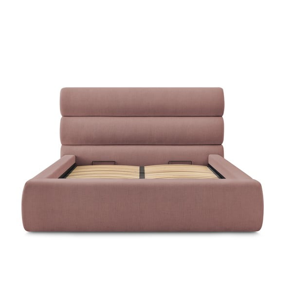 Светлорозово тапицирано двойно легло с място за съхранение с решетка 180x200 cm Jagna - Bobochic Paris-image-3