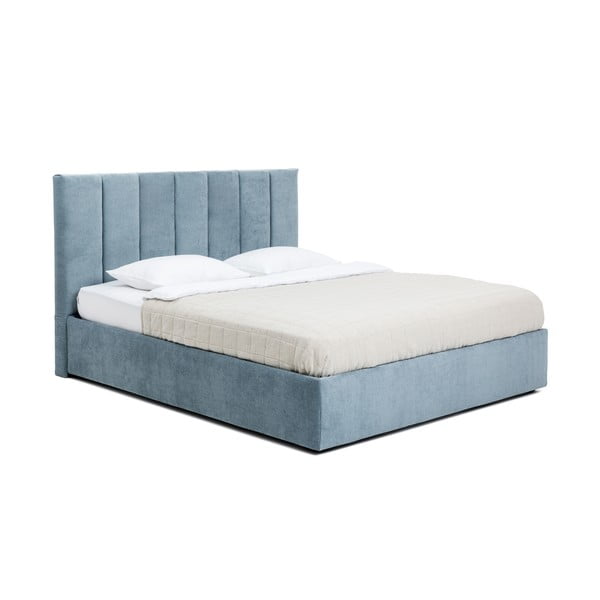 Синьо тапицирано двойно легло с място за съхранение и матрак с решетка 180x200 cm Thessa Bold Line - Bonami Selection-image-3