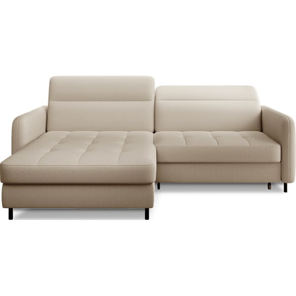 Бежов кадифен разтегателен ъглов диван с място за съхранение (ляв ъгъл) Gomsi – ELTAP