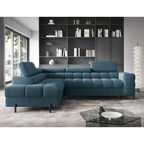 Син разтегателен ъглов диван с място за съхранение от букле (ляв ъгъл L форма) Ferucce – ELTAP-image-1