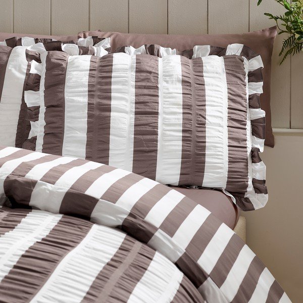 Тъмнокафяво двойно  спално бельо 200x200 cm Seersucker Frill Stripe – Catherine Lansfield-image-2