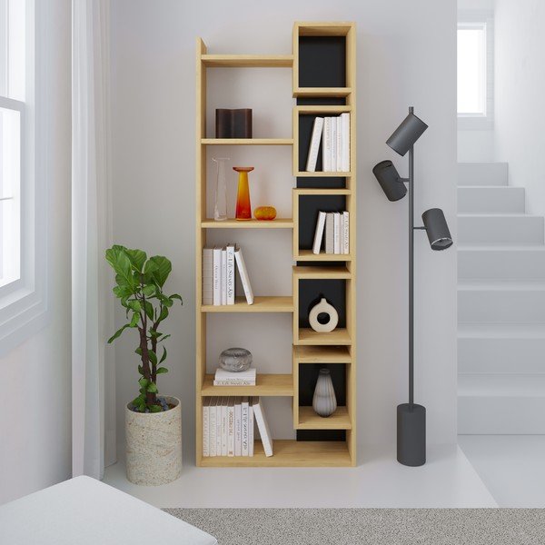 Етажерка за книги в дъбов декор в черен и естествен цвят 60x168,5 cm Eladi - Marckeric-image-4