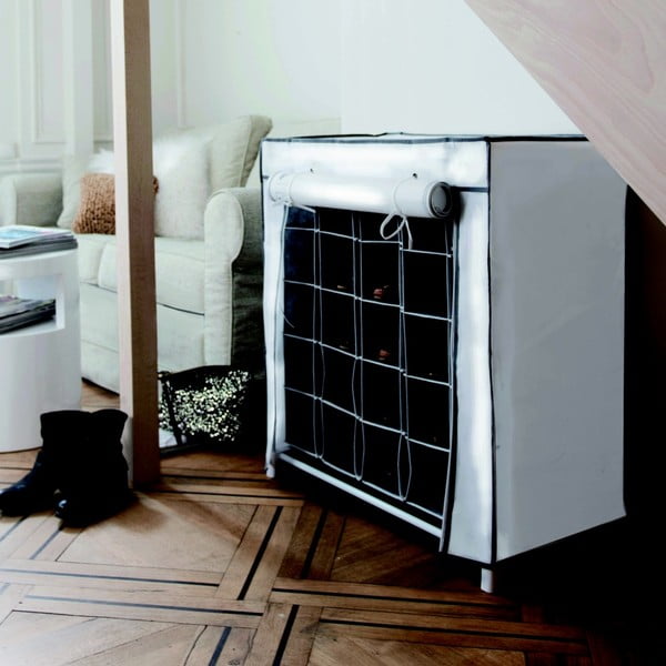 Черно-бяла текстилна етажерка за обувки Обувки, 25 отделения - Compactor-image-1