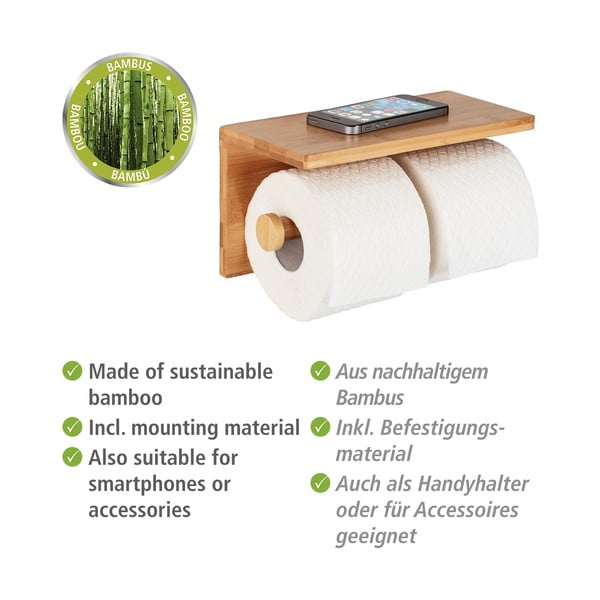 Държач за тоалетна хартия от бамбук за монтиране на стена Duo Bambusa - Wenko-image-4