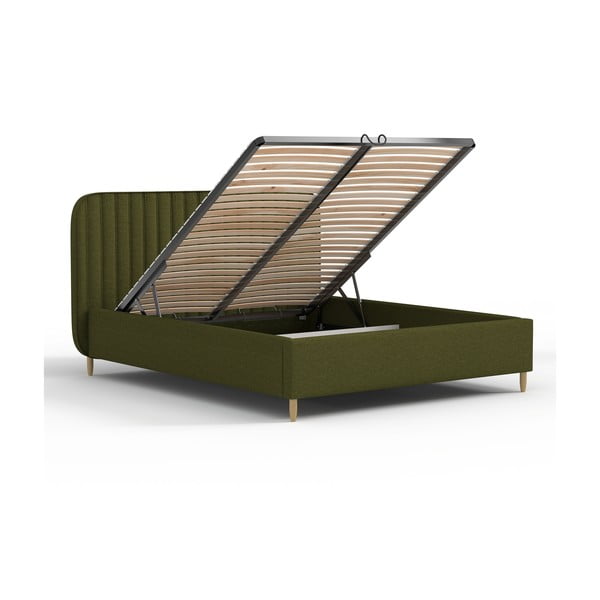 Зелено единично легло 120x200 cm тапицирано с място за съхранение с включена подматрачна рамка Noto – Maison de Rêve-image-3