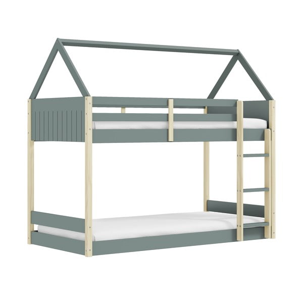 Къща/двуетажно детско легло 90x190 cm с включена подматрачна рамка в естествен цвят/сиво-зелено Valka – Marckeric-image-2