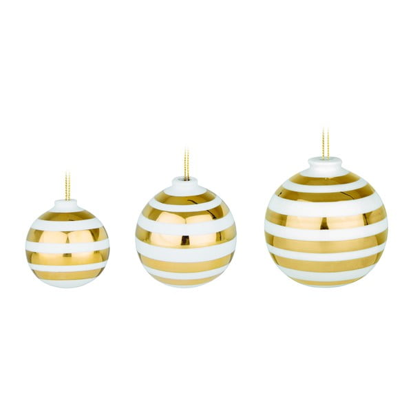 Комплект от 3 бели керамични орнамента за коледна елха със златни детайли Omaggio - Kähler Design