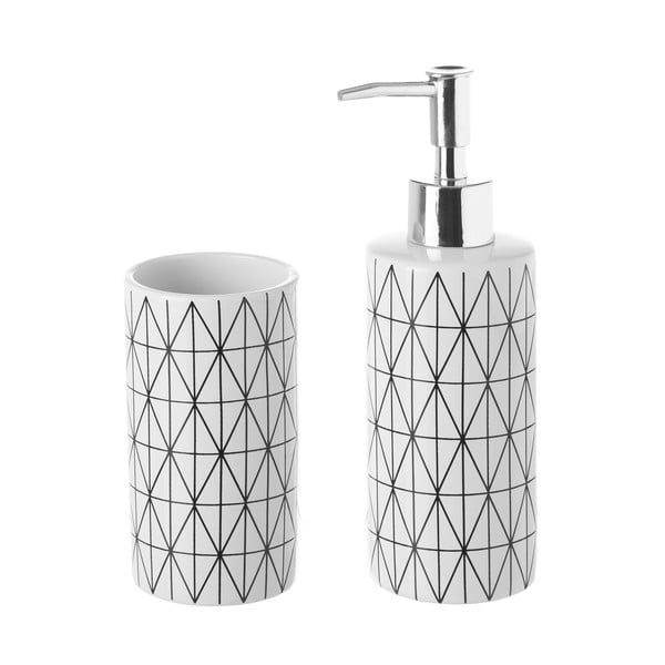 Комплект от керамична чаша и дозатор за сапун Unimasa Geometry Sense - Casa Selección