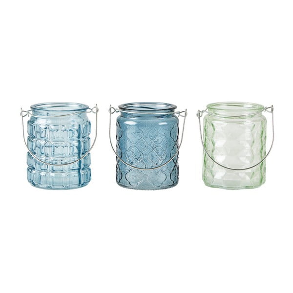 Комплект от 3 сини държача за чаени свещи Стъкло, 10 x 8 cm - KJ Collection
