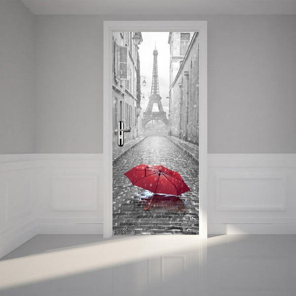 Самозалепващ се стикер за врата с Айфелова кула и чадър, 83 x 204 cm - Ambiance