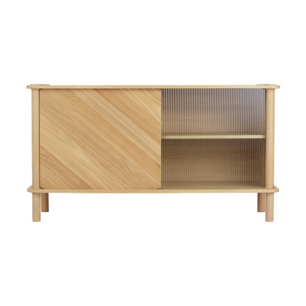 Витрина от масивен дъб с плъзгащи се врати в естествен цвят 135x73,5x48 cm Italic – UMAGE-image-2