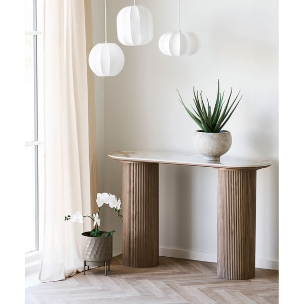 Бежова/в естествен цвят конзолна маса с плот от имитация на мрамор 40x120 cm Athens – House Nordic-image-1