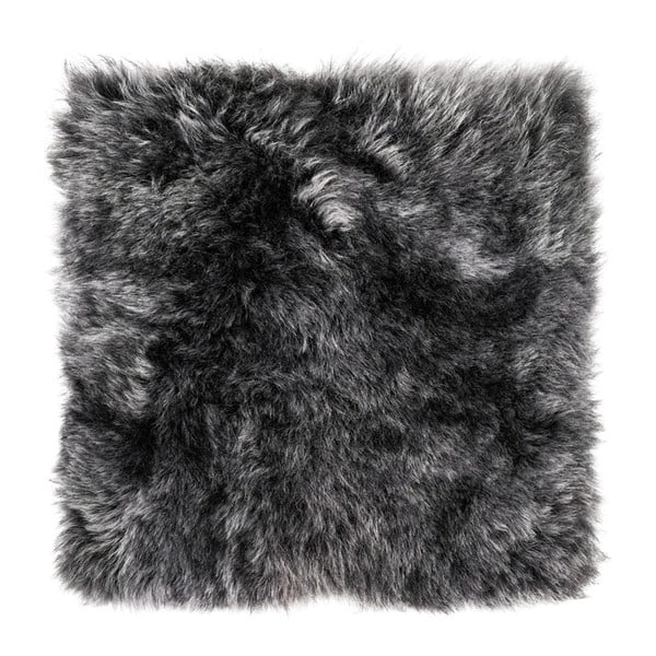 Антрацитна възглавница за сядане от кожа с дълга кожа Eglé, 37 x 37 cm - Arctic Fur