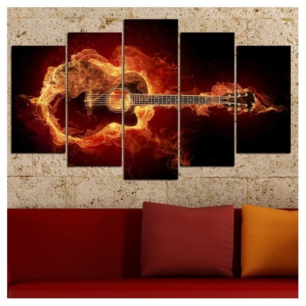 5dílný obraz Ohnivá kytara
