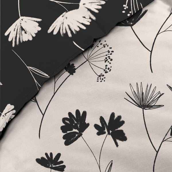 Черно-бежово двойно удължено спално бельо от памук перкал 240x220 cm Iris – douceur d'intérieur-image-3