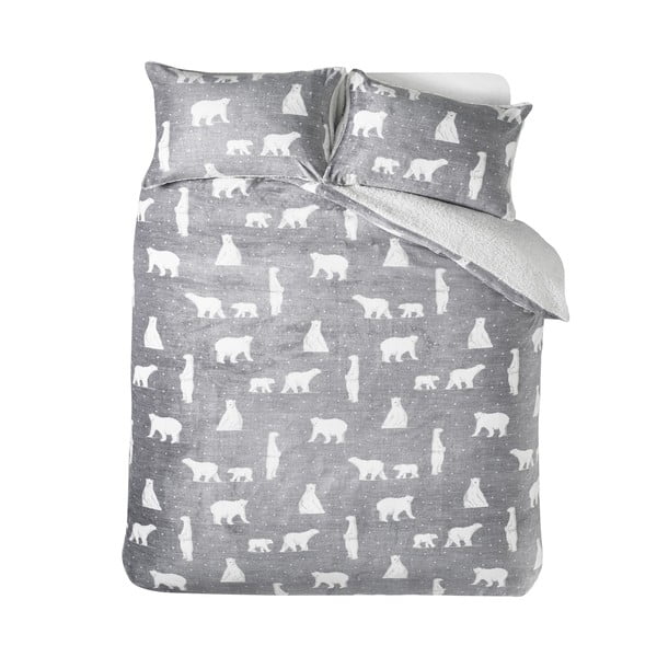Сиво двойно  спално бельо от шерпа 200x200 cm Cosy Polar Bear – Catherine Lansfield
