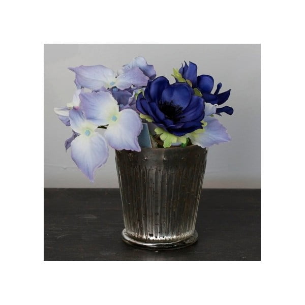 Skleněná váza s umělou květinou Hydrangea, 16 cm