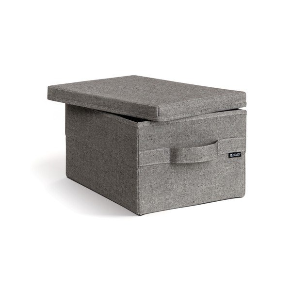 Сива текстилна кутия за съхранение с капак 27x36x19 cm Soft Storage Small – Bigso-image-2