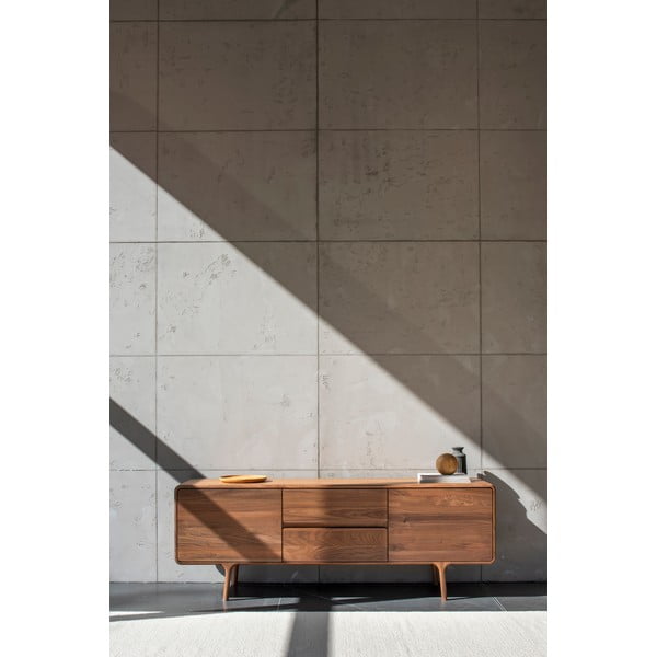 Кафява маса за телевизор от масивен орех 180x65x45 cm Fawn – Gazzda-image-1