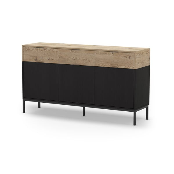 Нисък скрин с дъбов декор в черен и естествен цвят 150x80 cm Marion - Marckeric-image-1