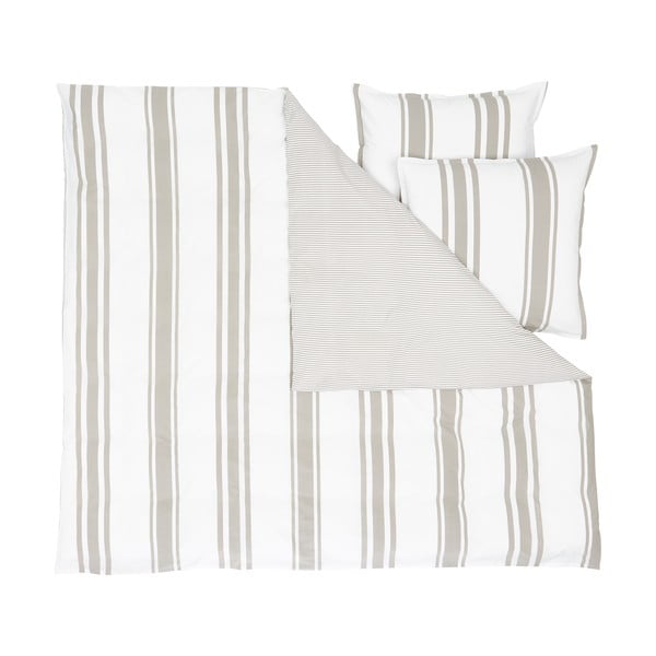 Бежово и бяло спално бельо за двойно легло от памучен перкал , 200 x 200 cm - Westwing Collection
