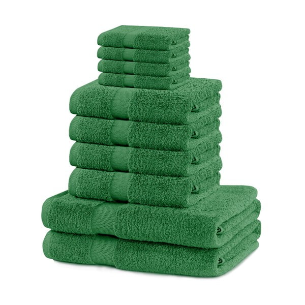Тъмнозелени памучни хавлии и кърпи за баня в комплект от 10 бр. от тери Marina – Restilo