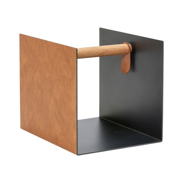 Декоративна метална кутия за съхранение от еко кожа в черен и естествен цвят 32x38x31 cm Bull – LIND DNA-image-4