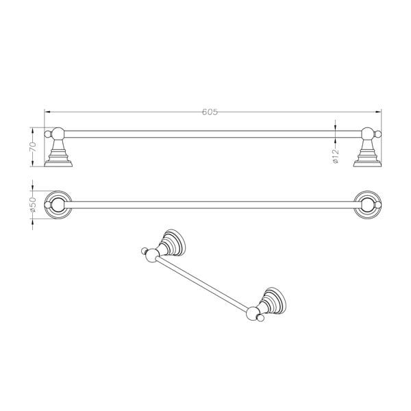 Месингова поставка за кърпи , ширина 60 cm Diamond - Sapho-image-2
