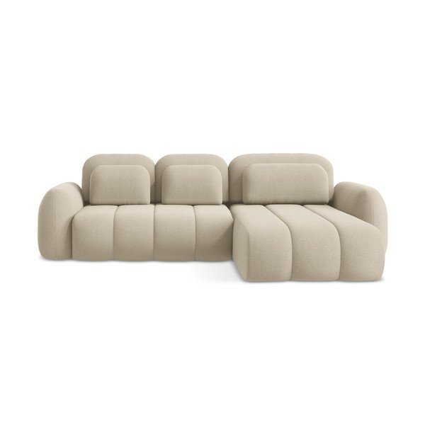 Светлокафяв разтегателен ъглов диван с място за съхранение от букле (десен ъгъл) Pele – Makamii